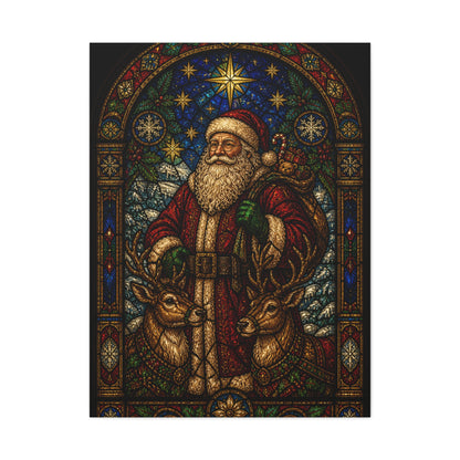 Stained Glass Santa and Reindeer Wall Art & Canvas Print