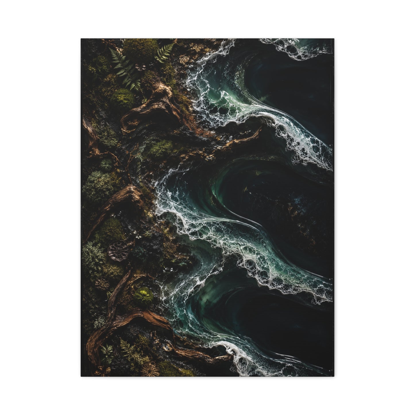 Dark Biophilic Coastal Wave Composition Wall Art & Canvas Print
