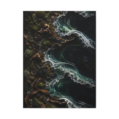 Dark Biophilic Coastal Wave Composition Wall Art & Canvas Print