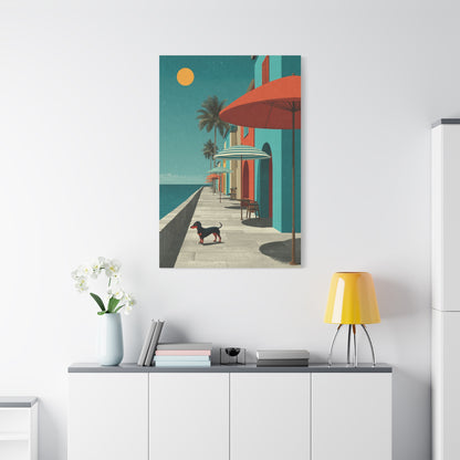 Dachshund Seaside Promenade Wall Art & Canvas Print