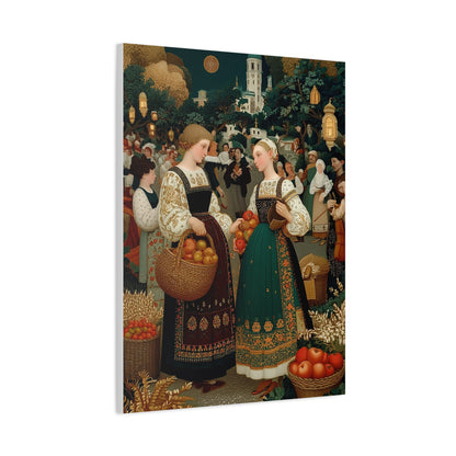 Village Harvest Festival Folk Scene Wall Art & Canvas Print