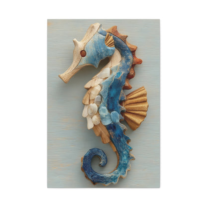 Driftwood Seahorse Coastal Sculpture Wall Art & Canvas Print