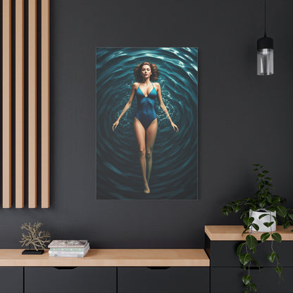 Woman Floating in Circular Blue Water Wall Art & Canvas Prints