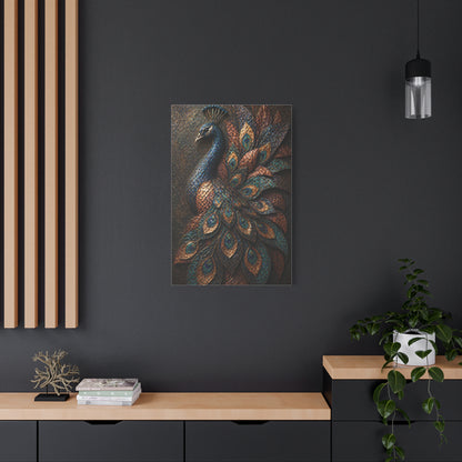 Sculptural Metal Peacock Relief Wall Art & Canvas Print