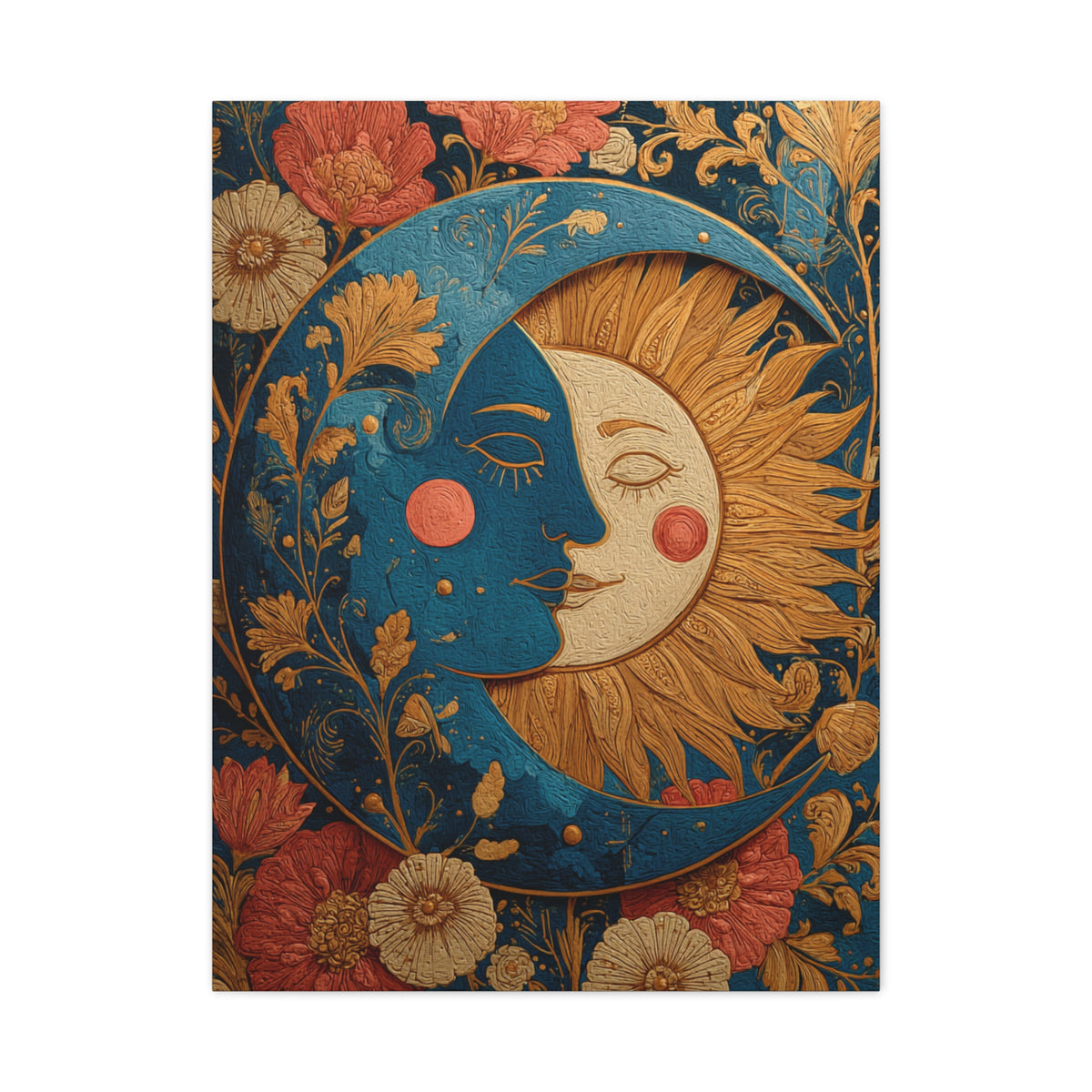 Celestial Sun and Moon Folk Wall Art & Canvas Print