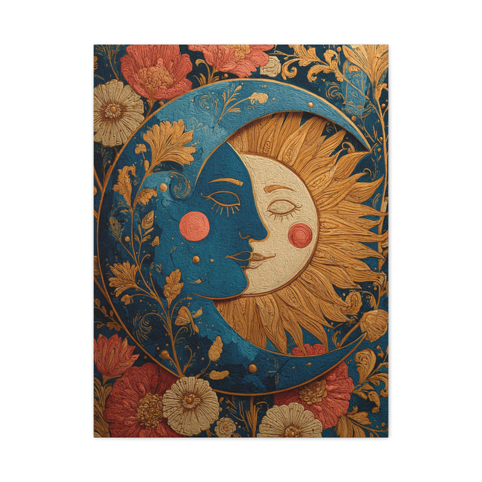 Celestial Sun and Moon Folk Wall Art & Canvas Print