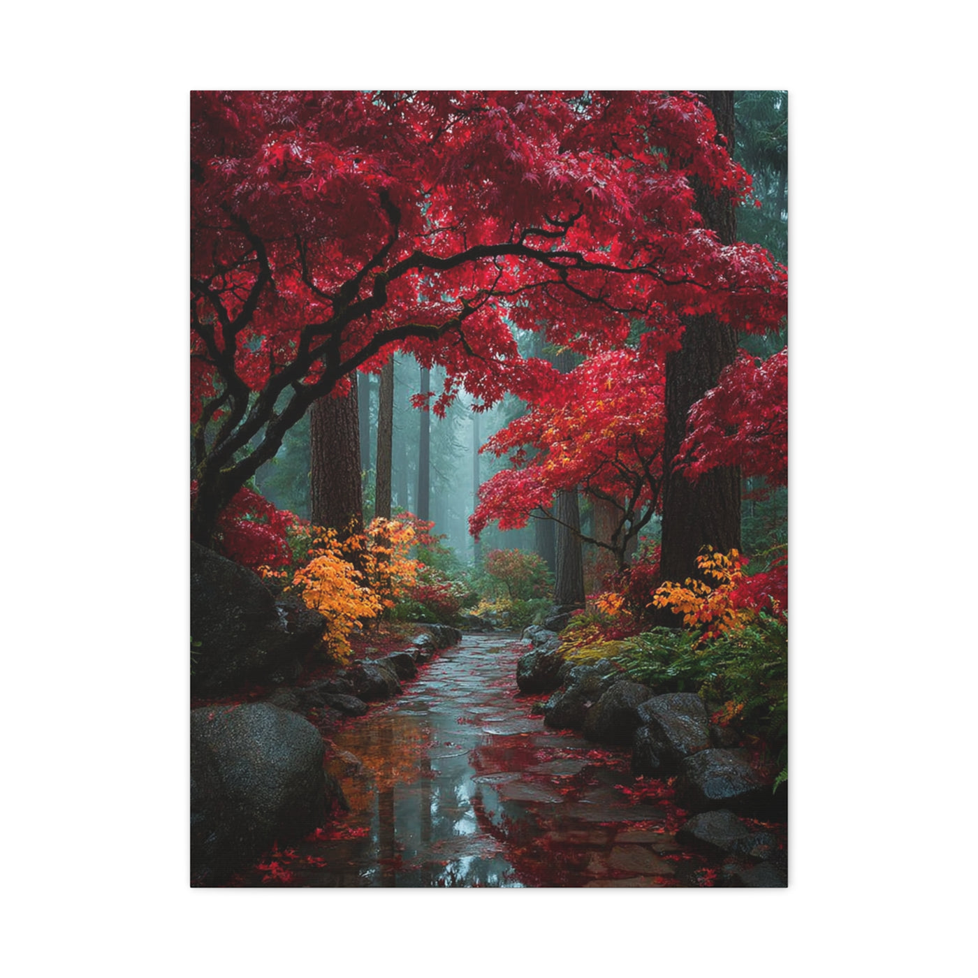 Crimson Maple Forest Path Wall Art & Canvas Print