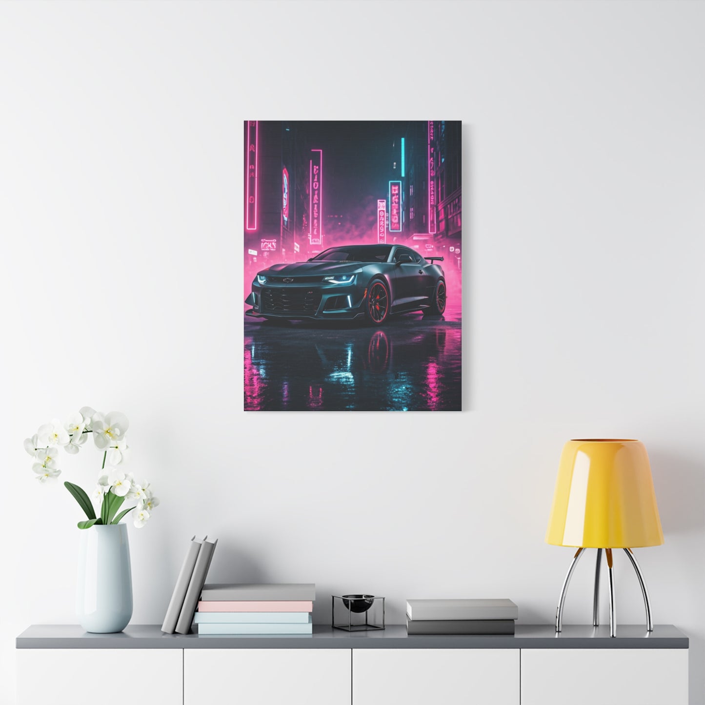 Chevrolet Camaro ZL1 1LE Neon City Background Wall Art & Canvas Prints