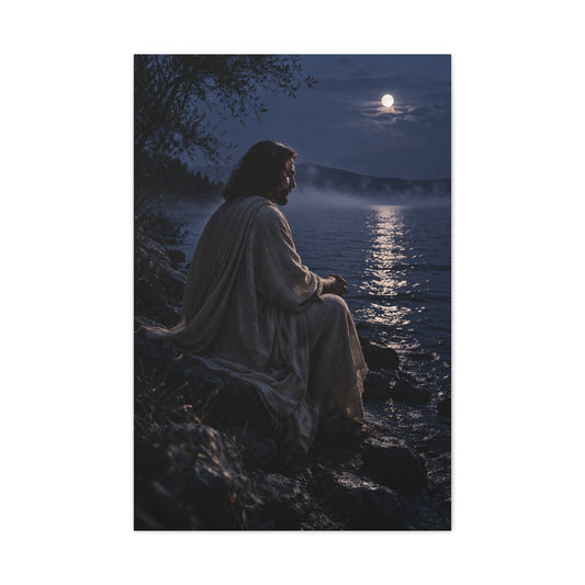 Jesus by the Water Moonlight Reflection Wall Art & Canvas Print