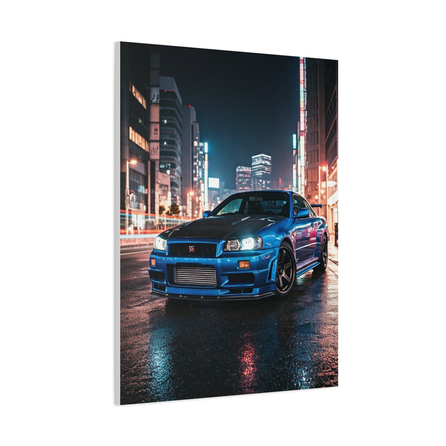 Nissan Skyline GT-R R34 City Rain Reflections Wall Art & Canvas Prints