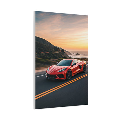 Chevrolet Corvette C8 Sunset Cliffside Drive Wall Art & Canvas Prints