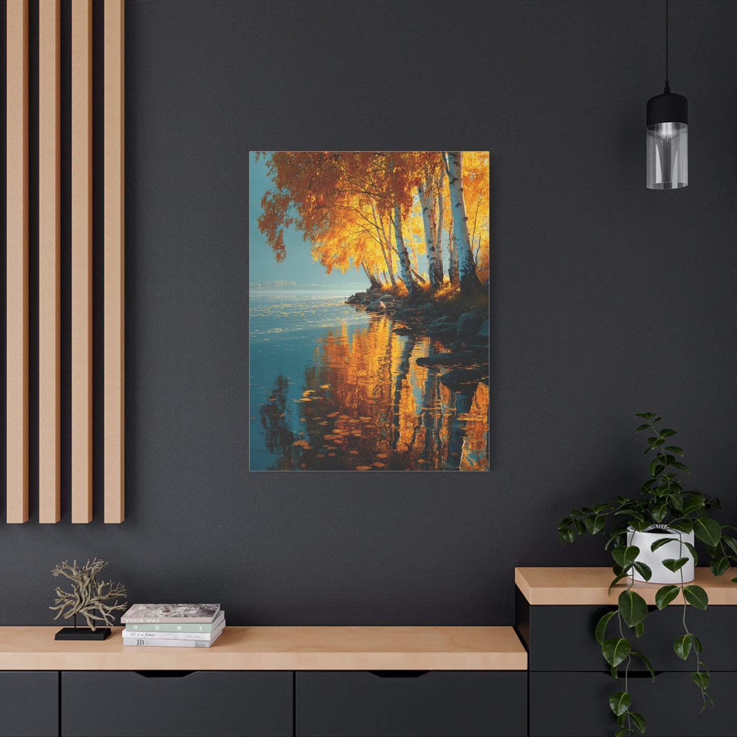 Golden Birch Autumn Lake Reflection Wall Art & Canvas Print