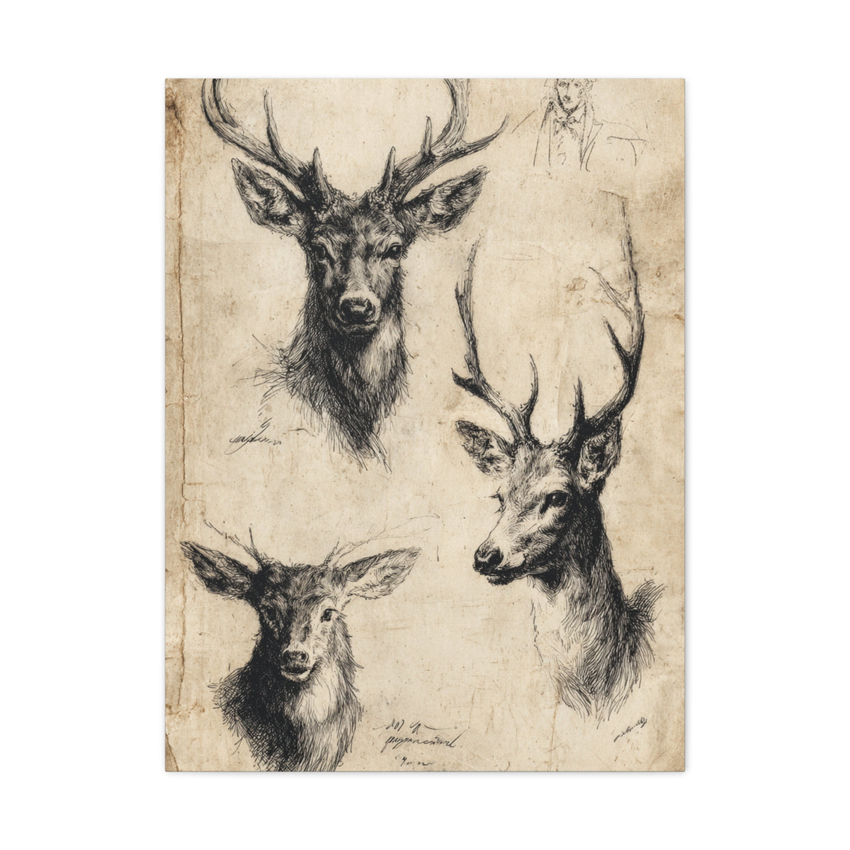Vintage Natural History Deer Study Wall Art & Canvas Print