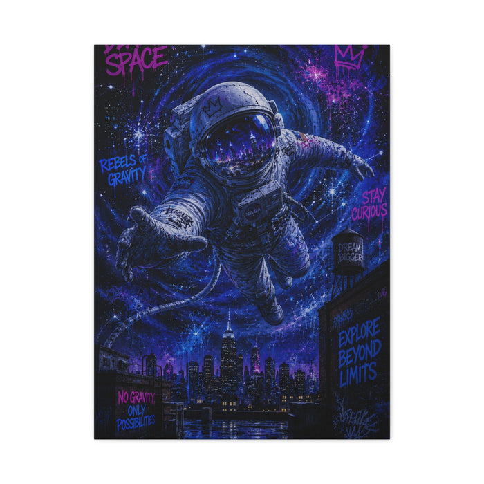 Cosmic Graffiti Astronaut Street Wall Art & Canvas Print