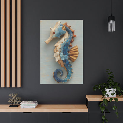 Driftwood Seahorse Coastal Sculpture Wall Art & Canvas Print