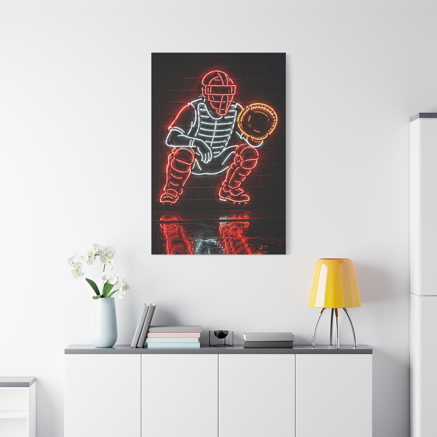 Neon Catcher Sign Sports Wall Art & Canvas Print