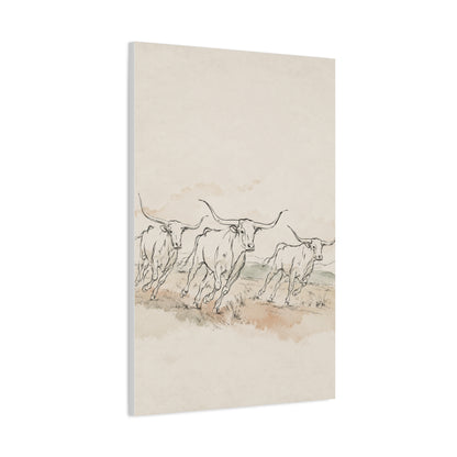 Running Longhorn Line Sketch Panorama Wall Art & Canvas Print