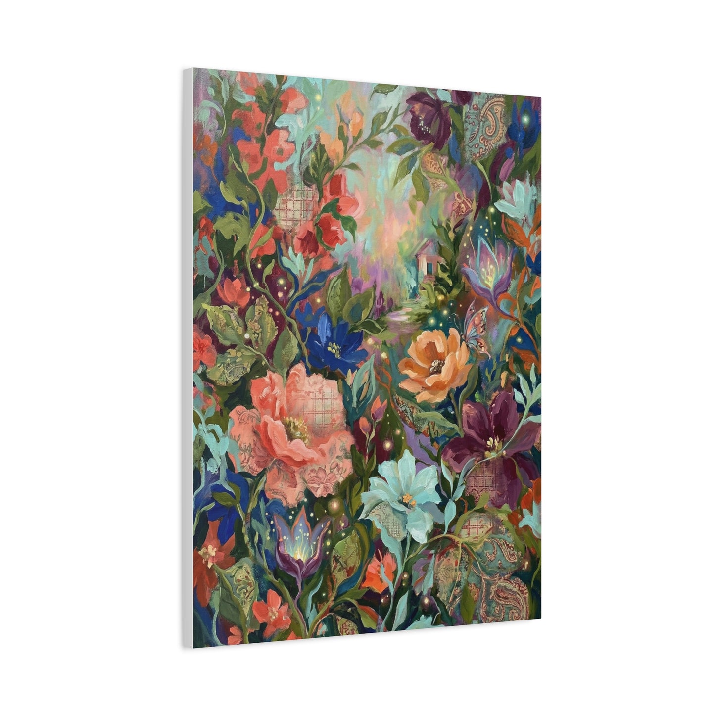 Enchanted Floral Garden & Fireflies Wall Art & Canvas Print