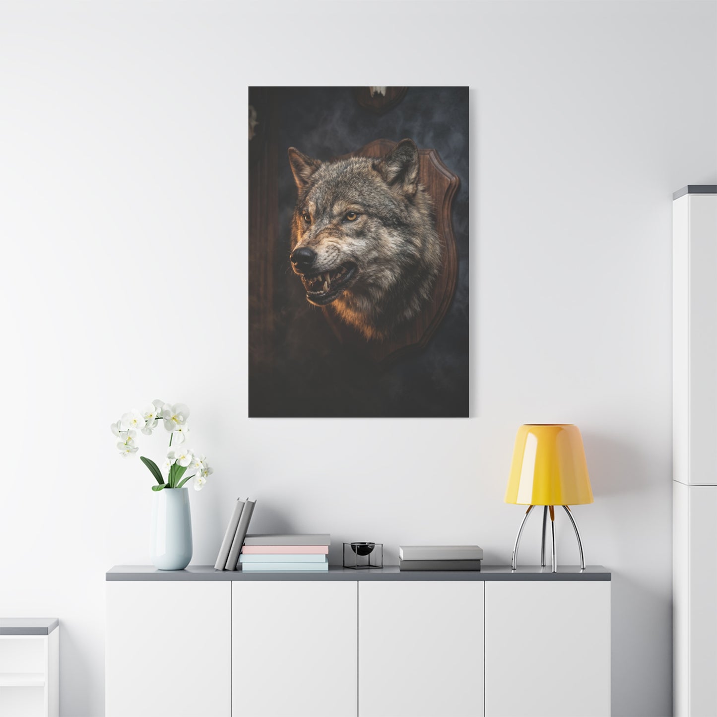 Mounted Wolf Head Lodge Trophy Scene Wall Art & Canvas Print