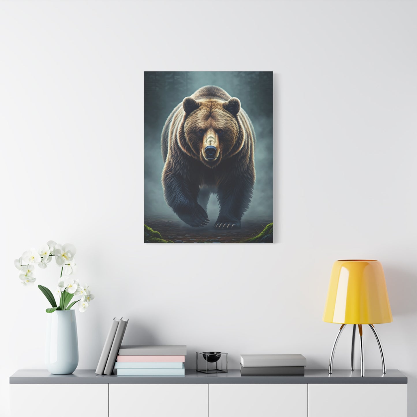 Charging Grizzly Through Mist Wall Art & Canvas Prints