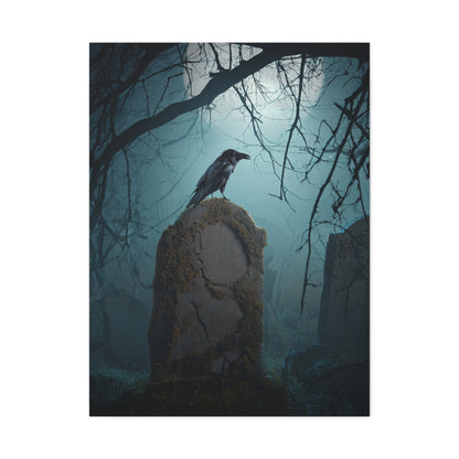 Raven on Ancient Gravestone Wall Art & Canvas Print