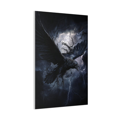Raven Flying Through Storm Lightning Wall Art & Canvas Print
