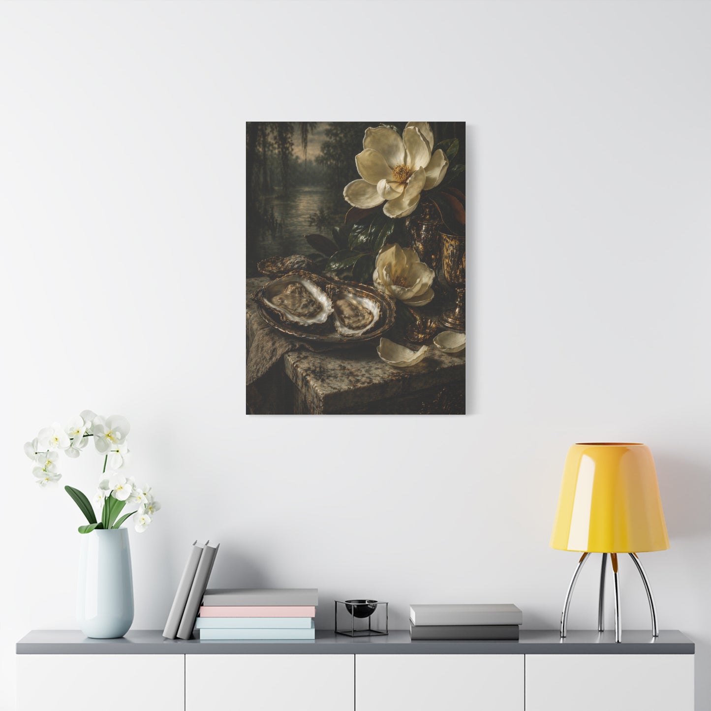 Magnolia & Oyster Still Life Elegance Wall Art & Canvas Print