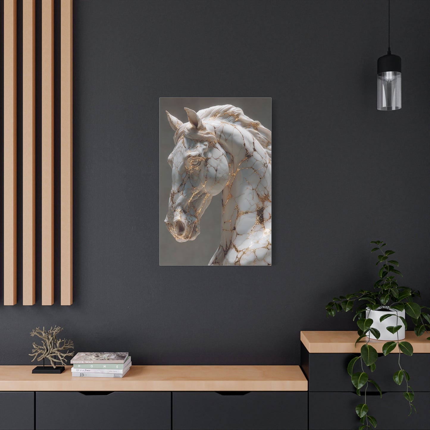Marble Kintsugi Horse Sculpture Wall Art & Canvas Print