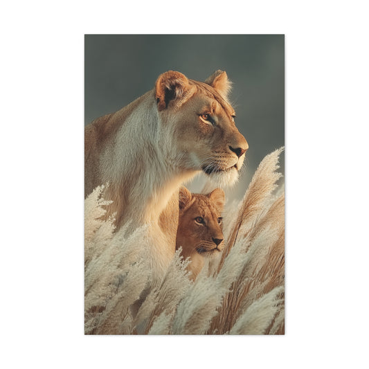 Lioness and Cub Watchful Calm Wall Art & Canvas Print