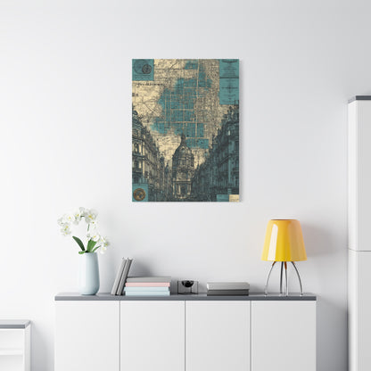 Vintage City Map Architectural Collage Wall Art & Canvas Print