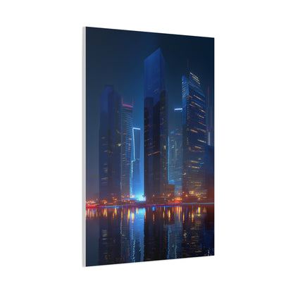 Futuristic Neon City Skyline Night Wall Art & Canvas Print