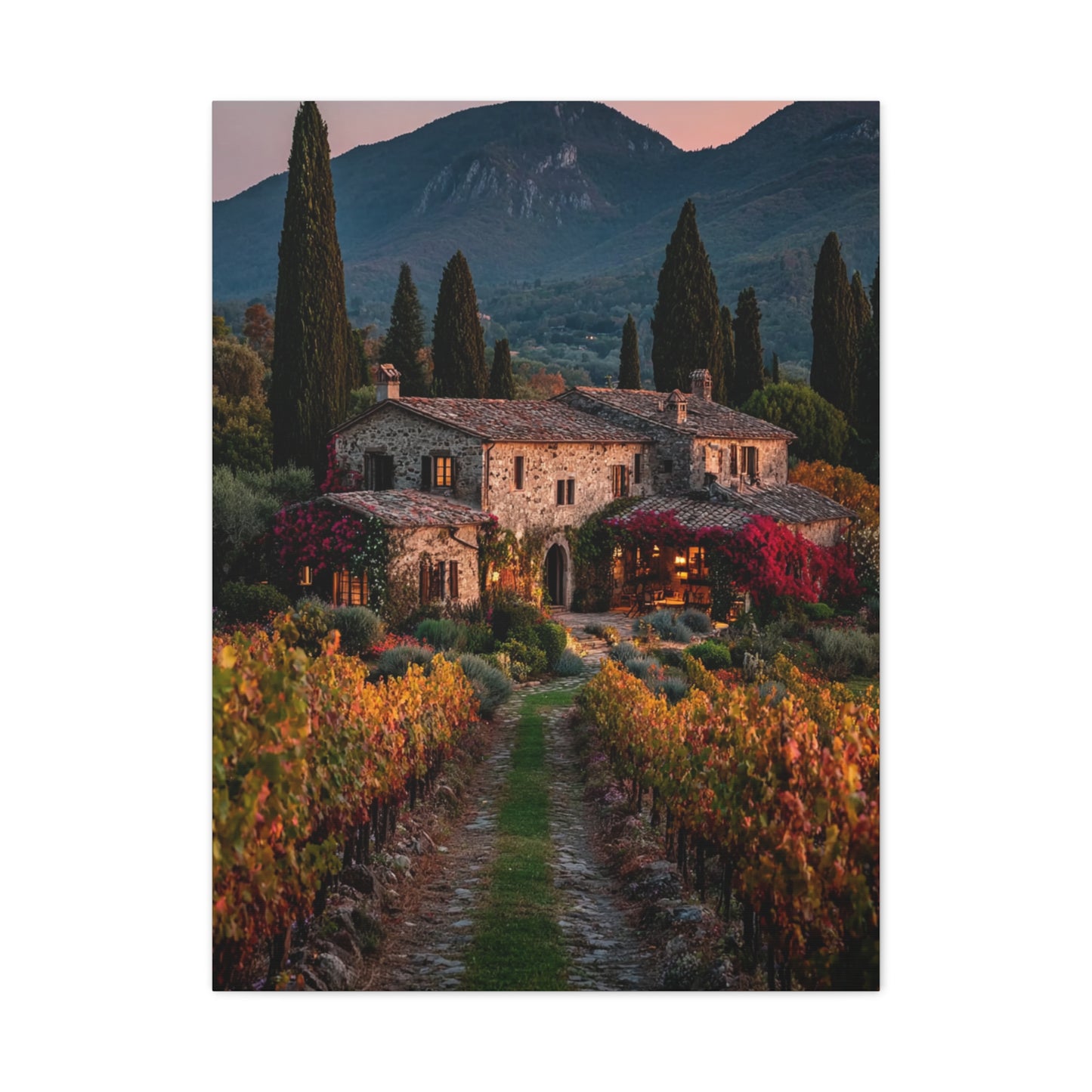Tuscan Vineyard Autumn Villa Wall Art & Canvas Print