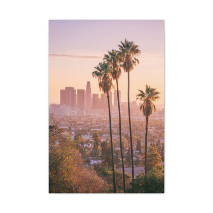 Los Angeles Sunset Skyline with Palm Trees Wall Art & Canvas Print