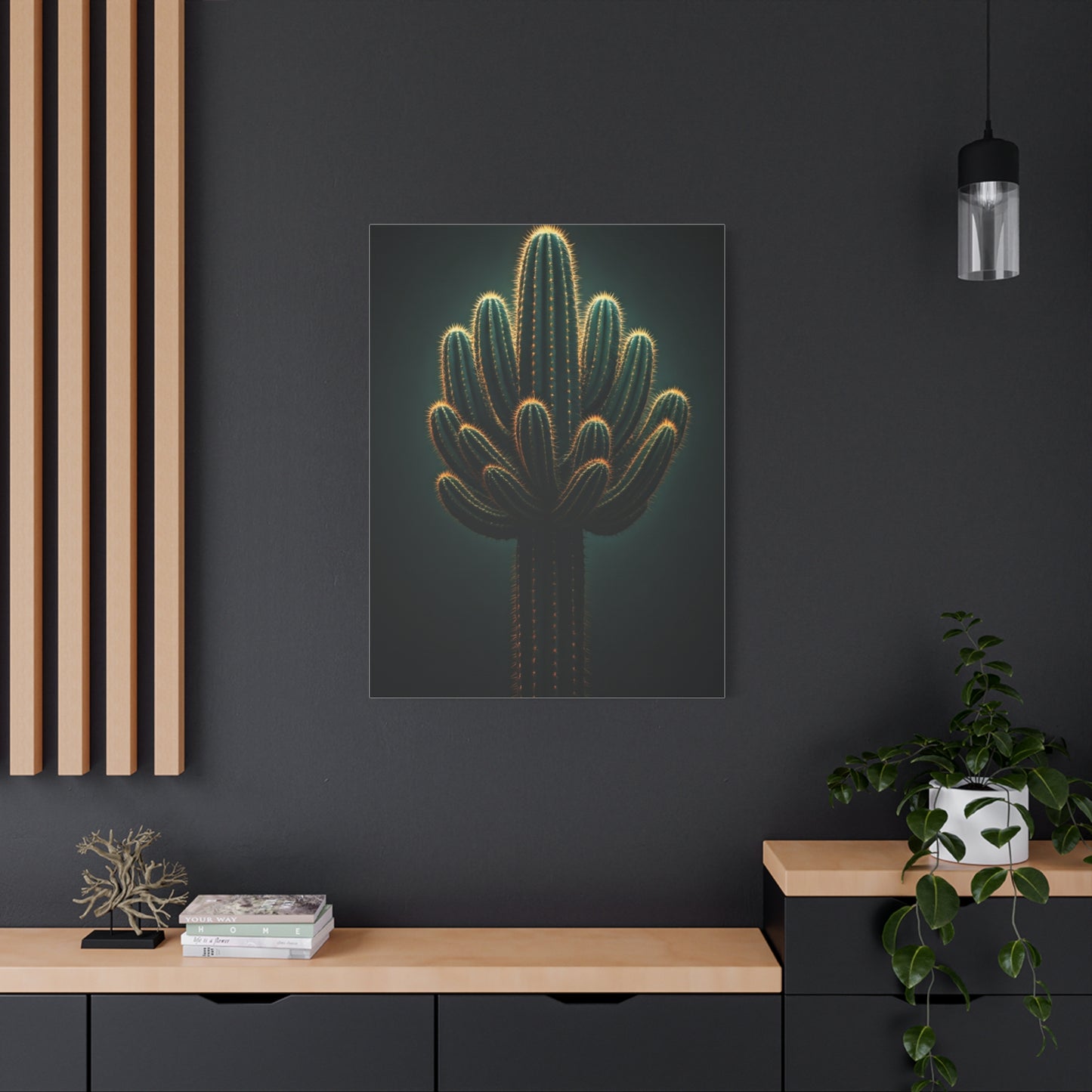 Golden Saguaro Cactus Desert Silhouette Wall Art & Canvas Prints