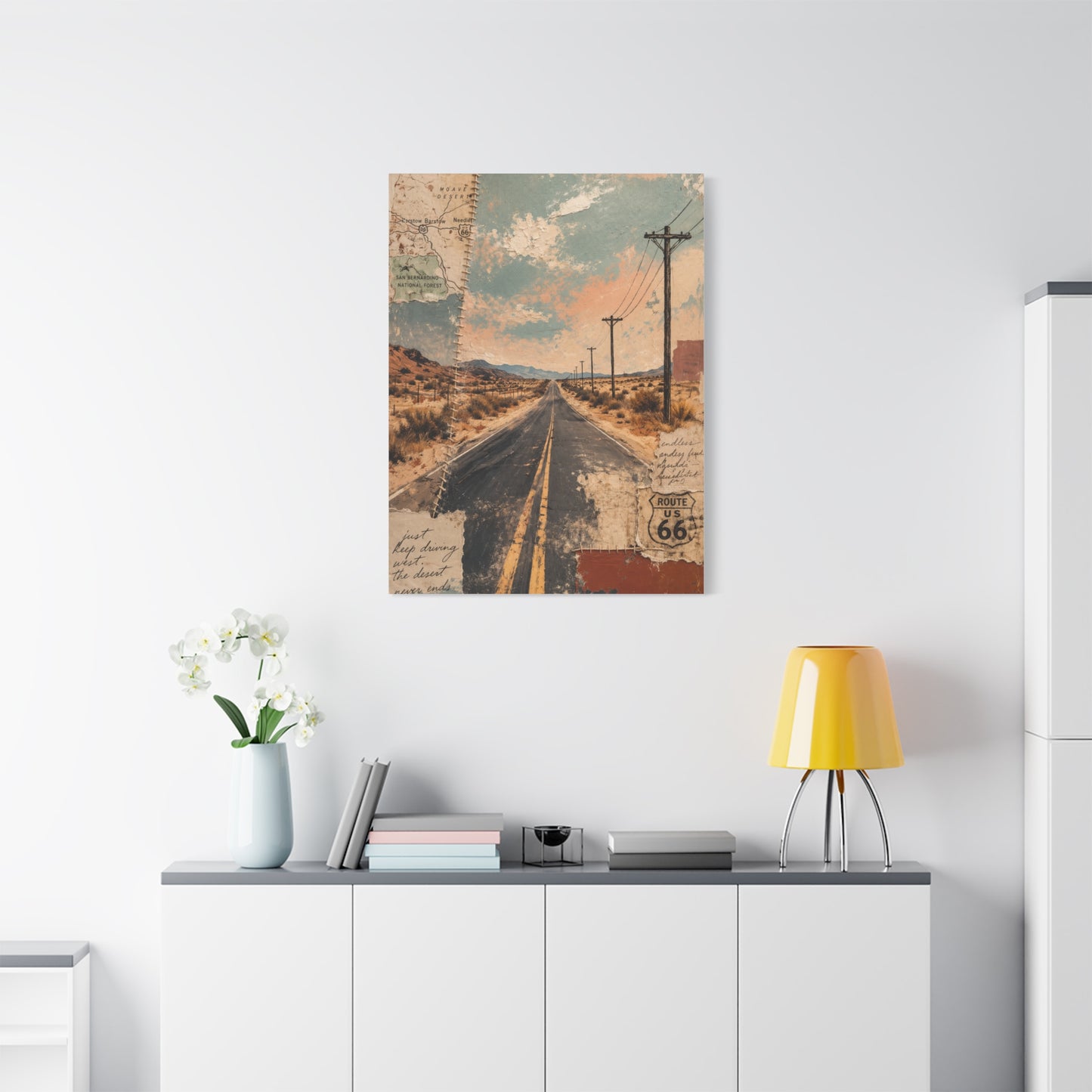 Route 66 Desert Collage Landscape Wall Art & Canvas Print
