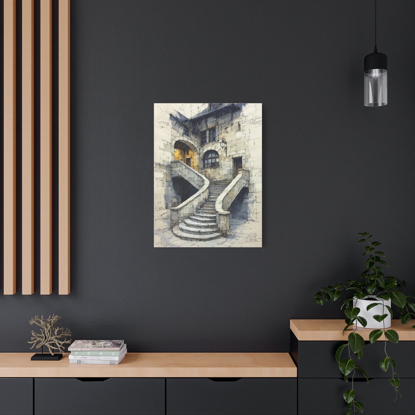 Architectural Staircase Sketch Wall Art & Canvas Print