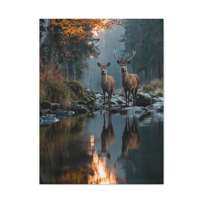 Autumn Forest Deer Reflection Wall Art & Canvas Print