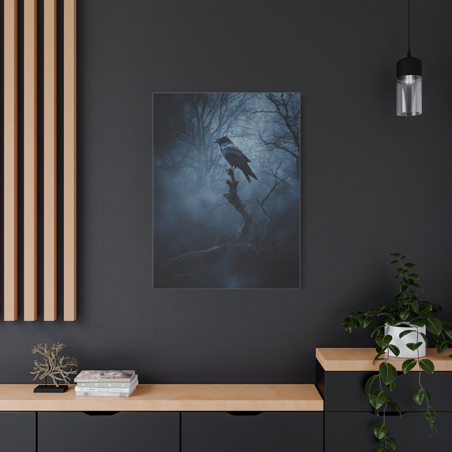Solitary Raven on Twisted Branch Wall Art & Canvas Print
