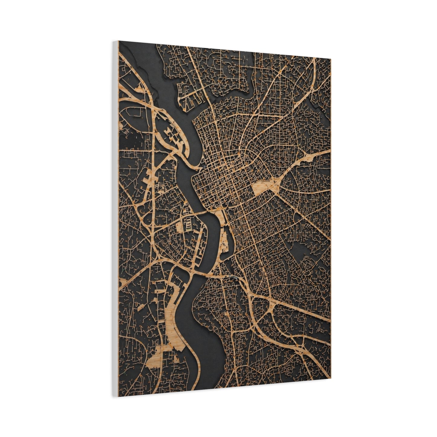 Laser-Cut City Map Relief Wall Art & Canvas Print