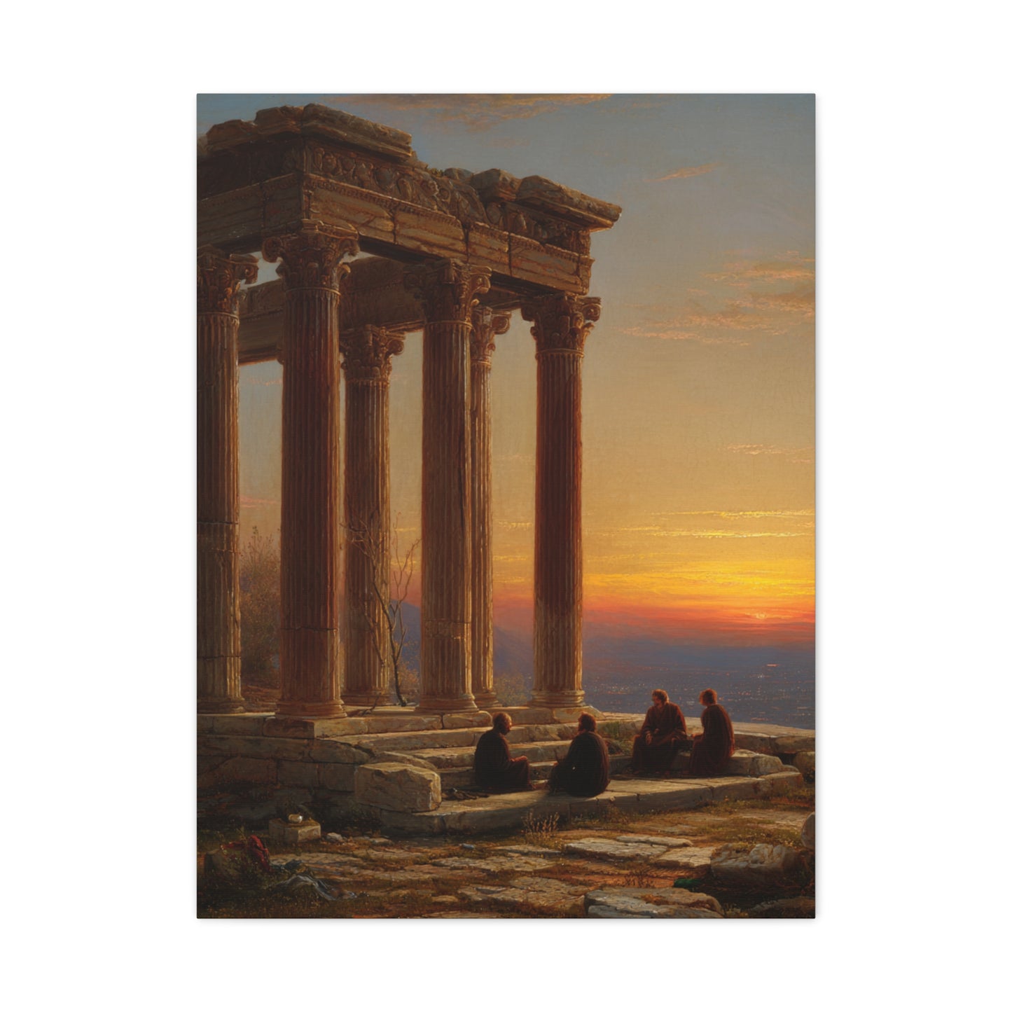 Greek Temple Ruins at Sunset with Philosophers Wall Art & Canvas Print