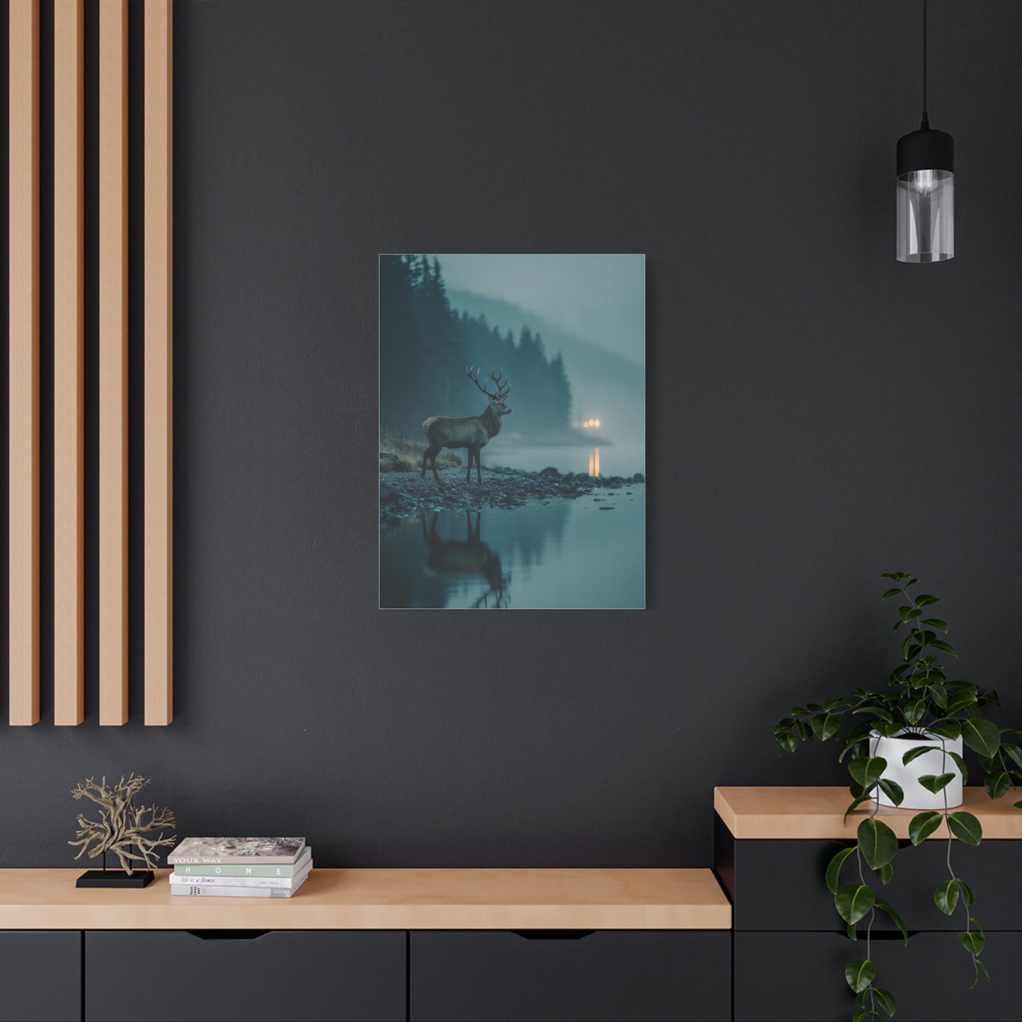 Blue Hour Lakeside Stag Reflection Wall Art & Canvas Print