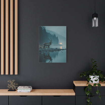 Blue Hour Lakeside Stag Reflection Wall Art & Canvas Print