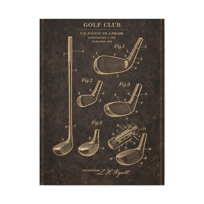 Antique Golf Club Patent Diagram Wall Art & Canvas Print