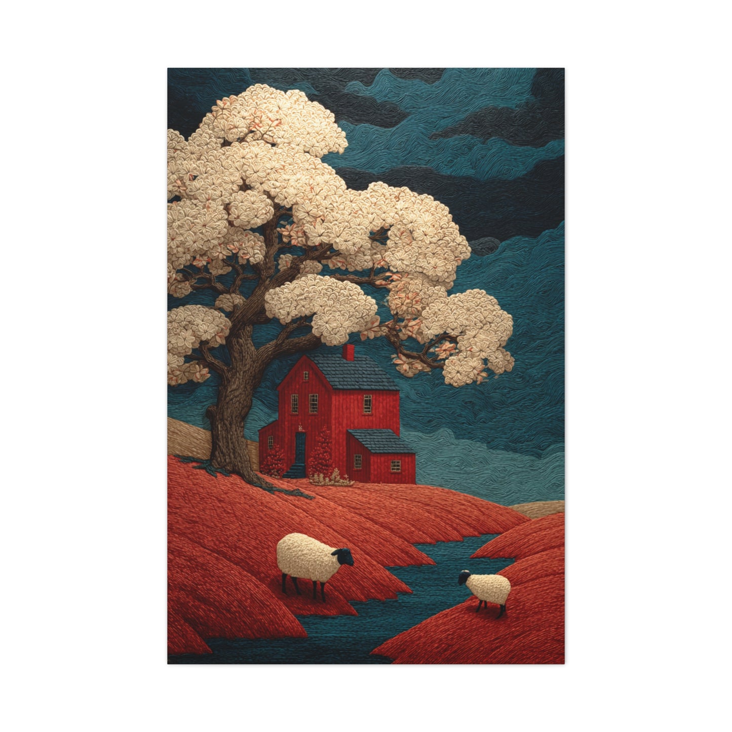Primitive Farmhouse Sheep Folk Scene Wall Art & Canvas Print