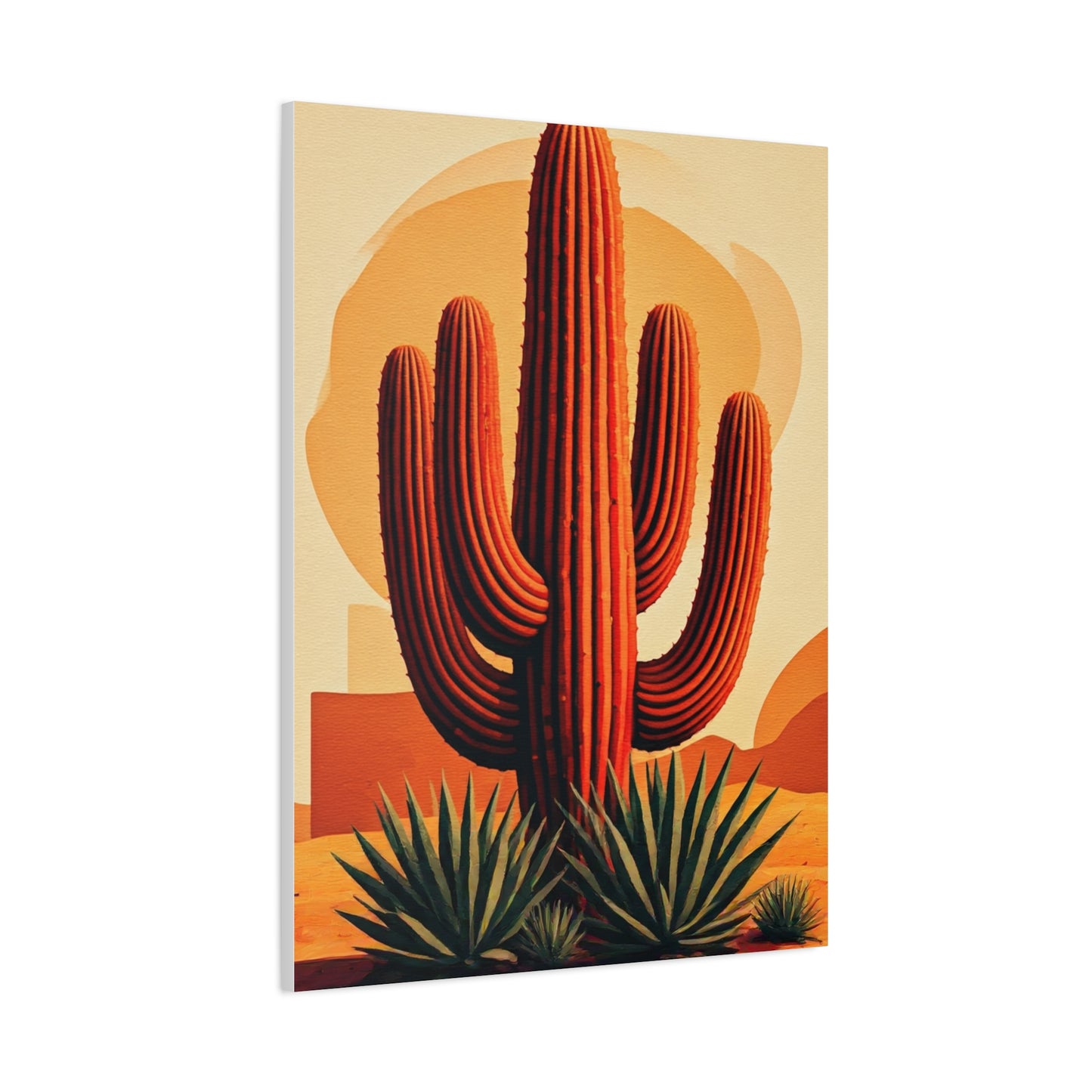 Golden Desert Sunset Saguaro Illustration Wall Art & Canvas Prints