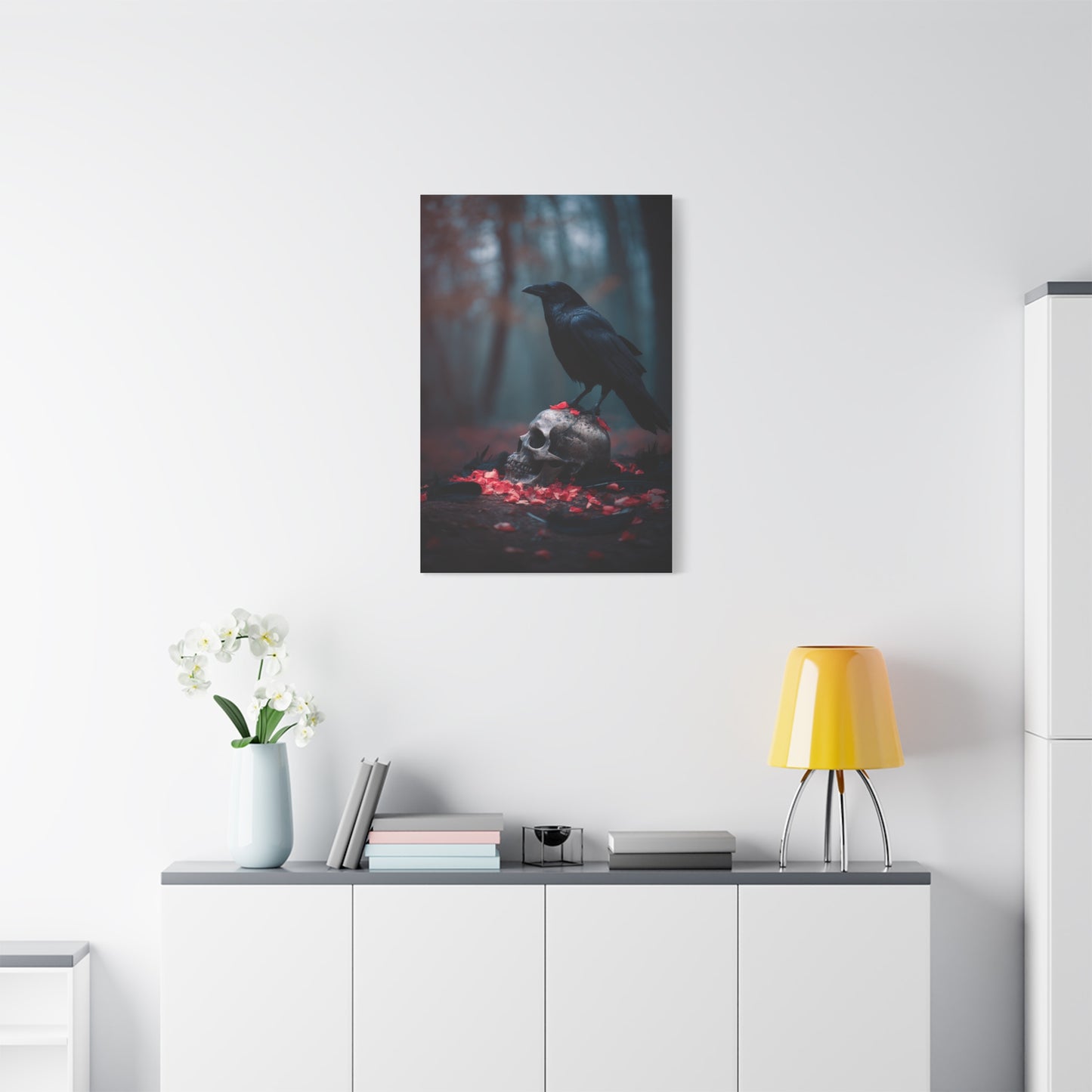 Crow on Weathered Skull Wall Art & Canvas Print
