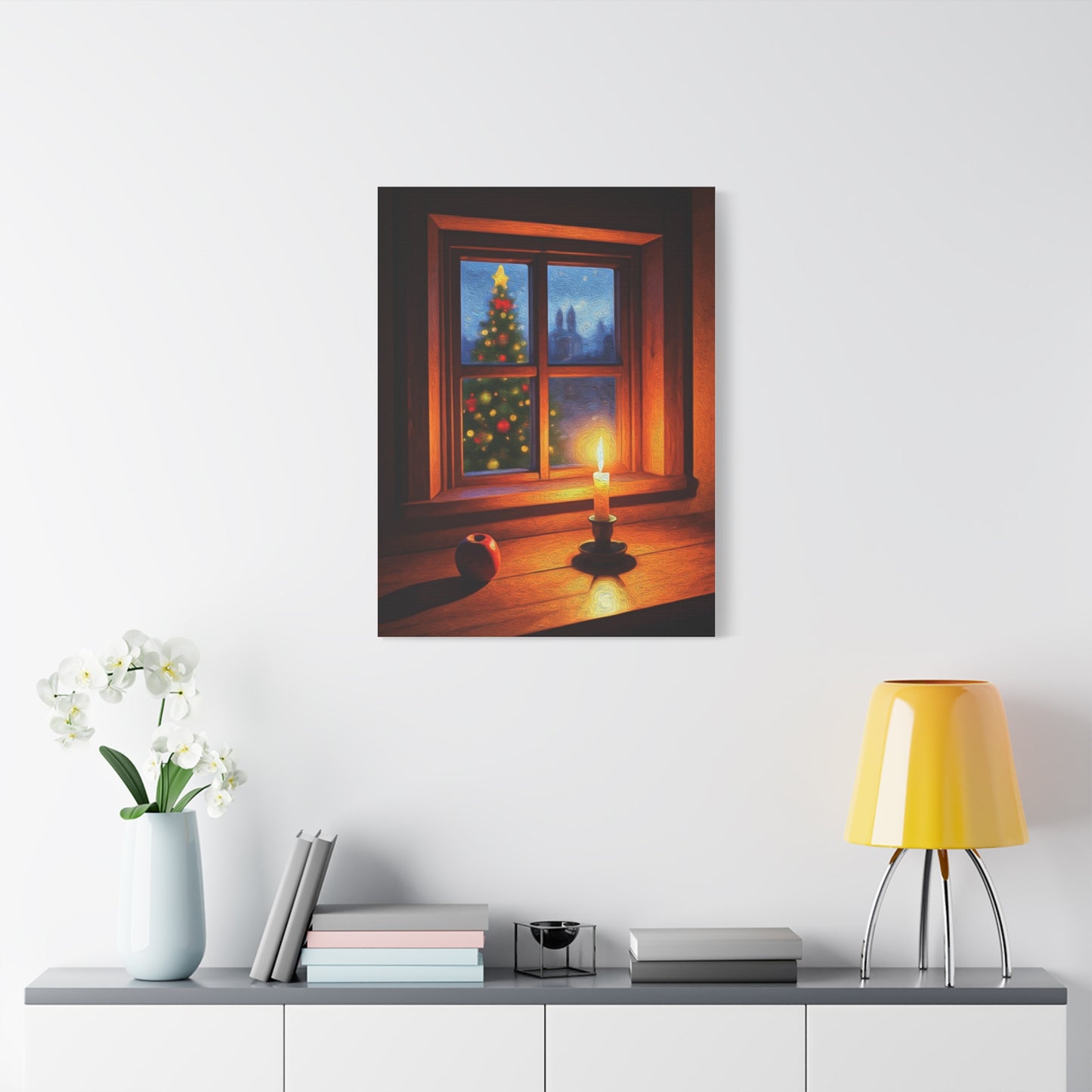 Cozy Christmas Window Candle Scene Wall Art & Canvas Print