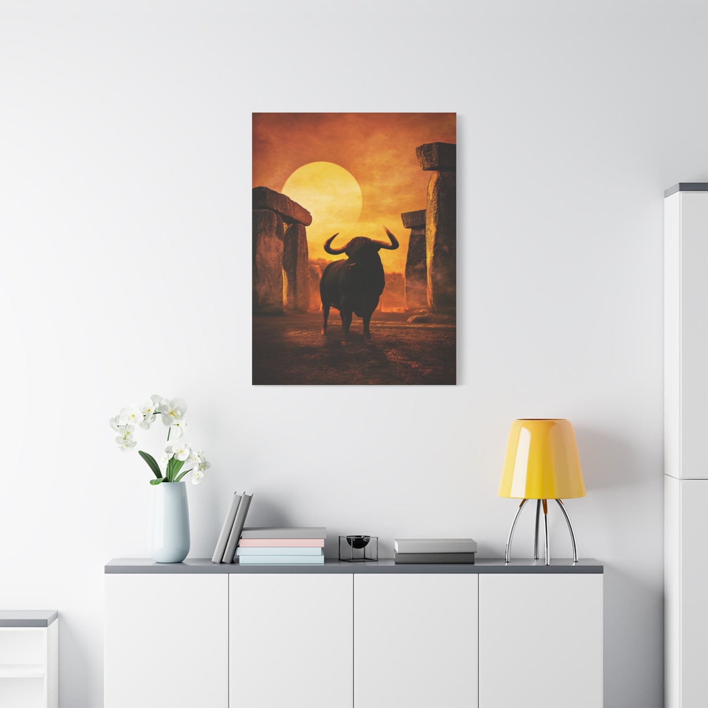 Mythic Bull Among Ancient Stone Ruins Wall Art & Canvas Print