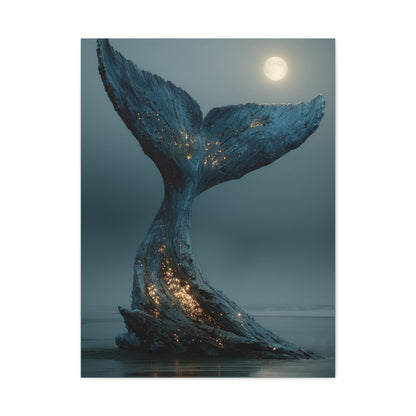 Moonlit Driftwood Whale Tail Wall Art & Canvas Print