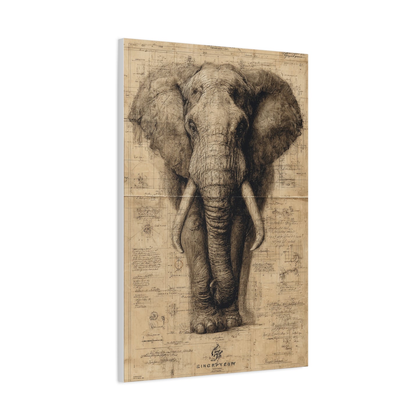 Vintage Elephant Natural History Study Wall Art & Canvas Print
